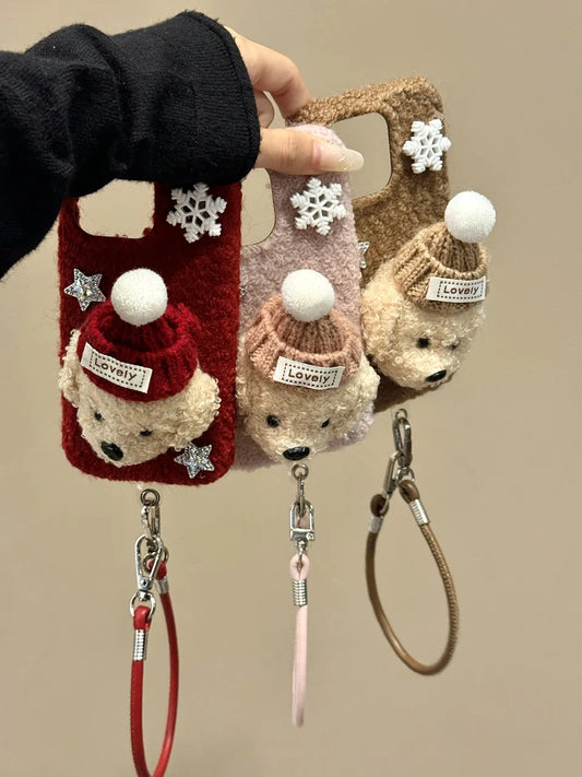 HiPookies™ Plush Hat Dog with Snowflakes Case for iPhone 16 Series