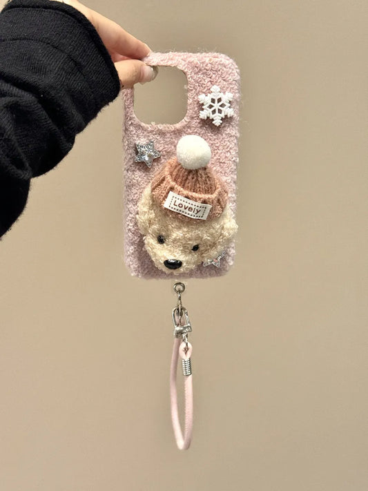 HiPookies™ Plush Hat Dog with Snowflakes Case for iPhone 16 Series