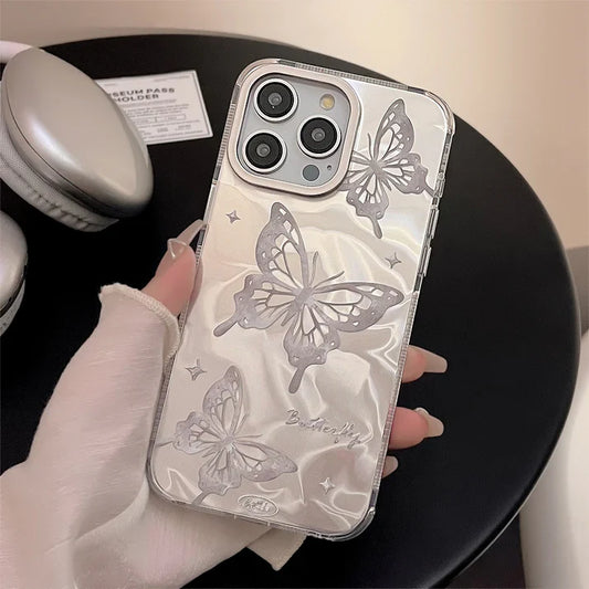 iPhone Series White Peal & Shell Silver Butterfly Phone Case