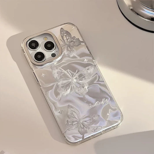 iPhone Series White Peal & Shell Silver Butterfly Phone Case