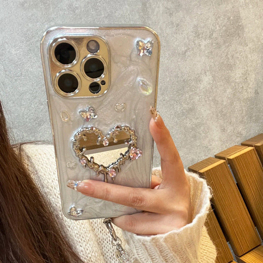 iPhone Series Studded Heart Silver Phone Case