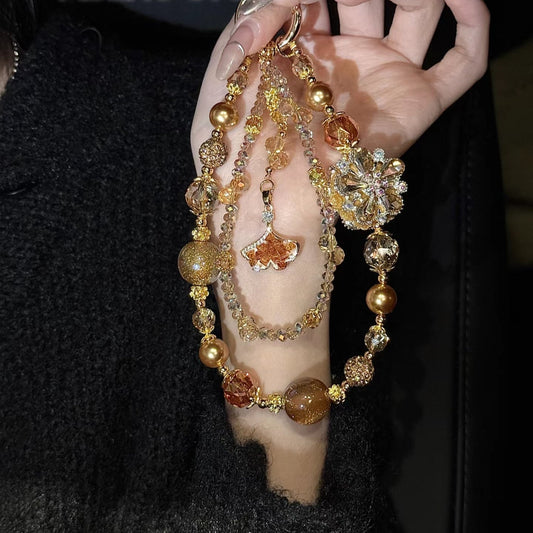 Bronze Rhinestone Pearl Phone Charm Chain