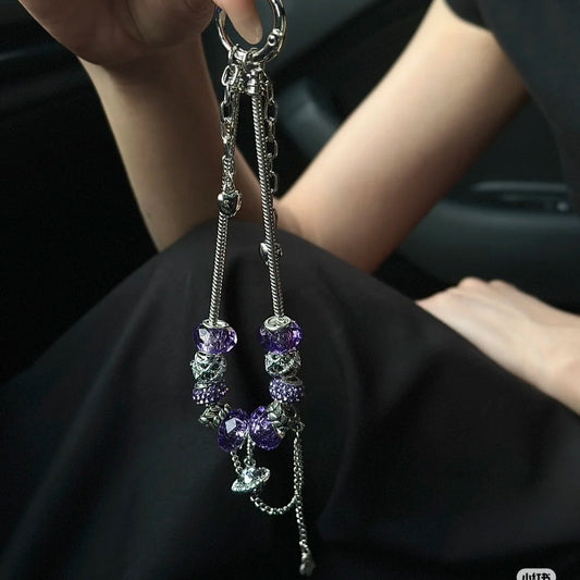 Purple Pearl Silver Drop Phone Charm Chain