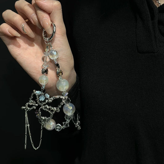 White Pearl Silver Butterfly Phone Charm Chain