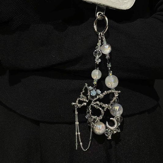 White Pearl Silver Butterfly Phone Charm Chain
