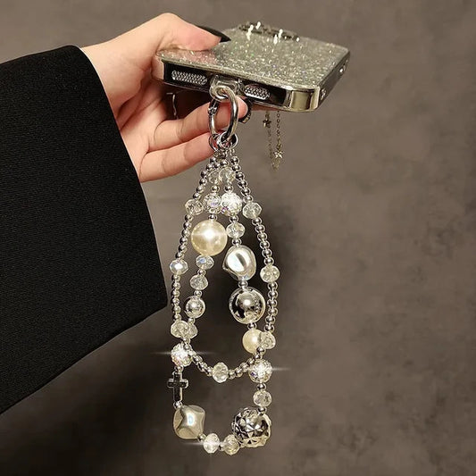 Luxury Retro Rhinestone Pearl Beaded Keychain Phone Charm