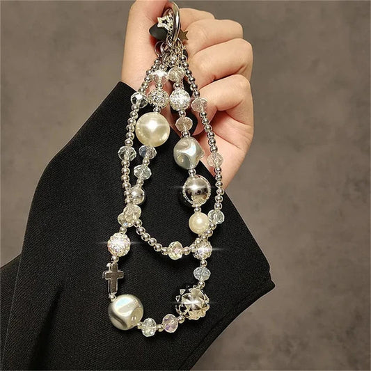 Luxury Retro Rhinestone Pearl Beaded Keychain Phone Charm