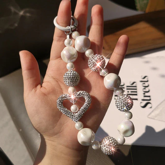 Love Heart Short Water Diamond Balls Phone Charm Chain