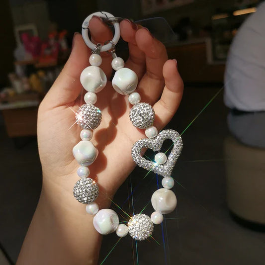 Love Heart Short Water Diamond Balls Phone Charm Chain