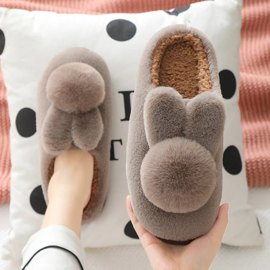 Winter Warm Fluffy Fur Cozy Bunny Plush Slippers