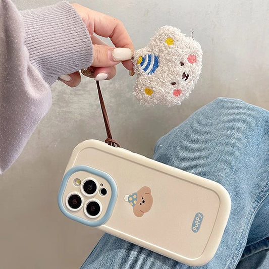 iPhone Series Cream Whimsical Puppy Bliss Cartoon Case With String