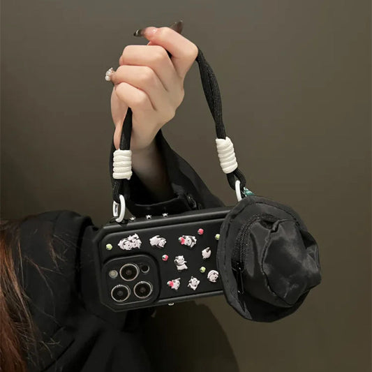 iPhone Series Luxury Black Rope Sling Case with Cap Zipper