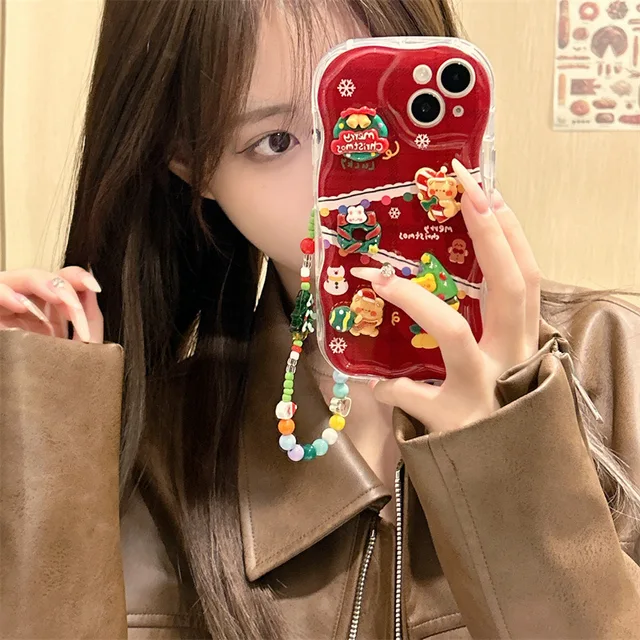 iPhone Series 3D Christmas Case with Beaded Chain