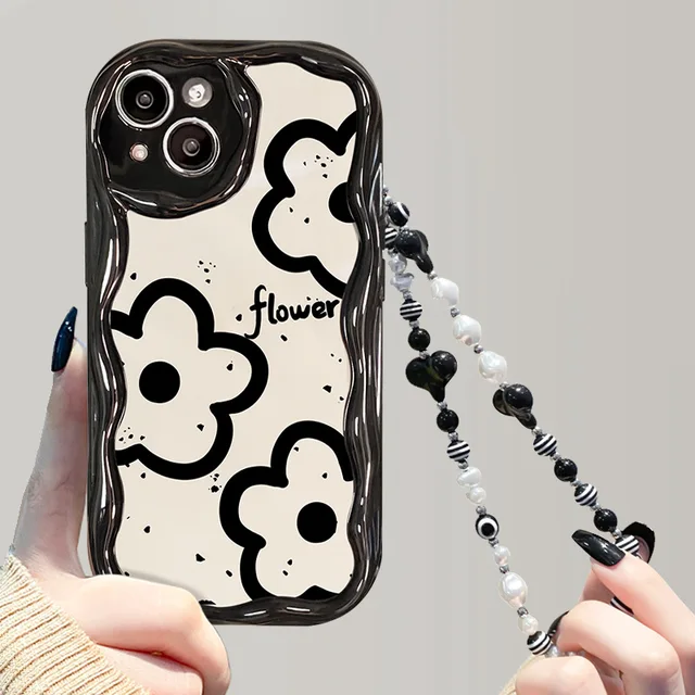 iPhone Series Flower Case with Heart Beaded Chain