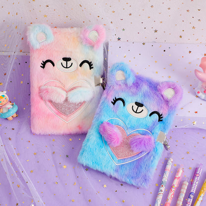 Cute Plush Bear Heart with Lock Notebook