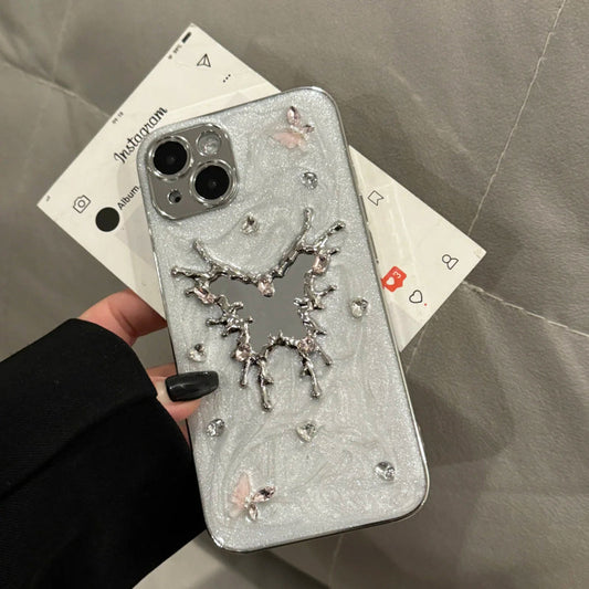 iPhone Series Studded Butterfly Silver Phone Case