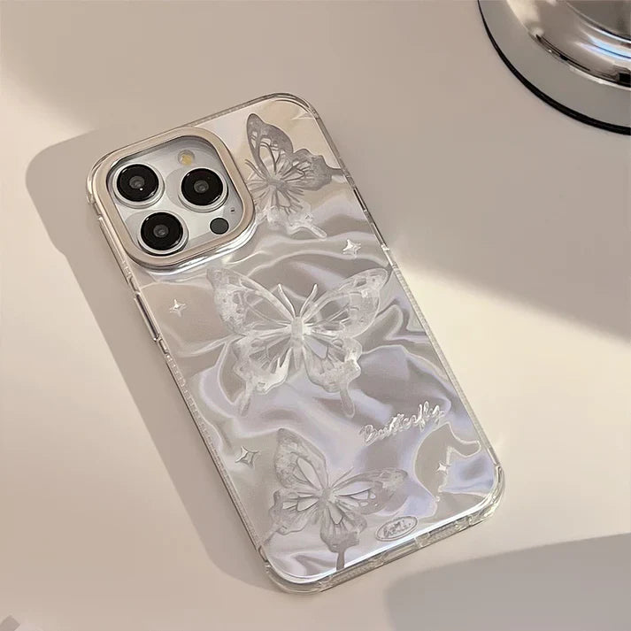 iPhone Series White Peal & Shell Silver Butterfly Phone Case