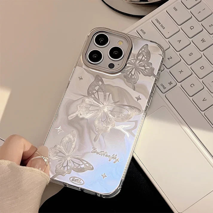 iPhone Series White Peal & Shell Silver Butterfly Phone Case