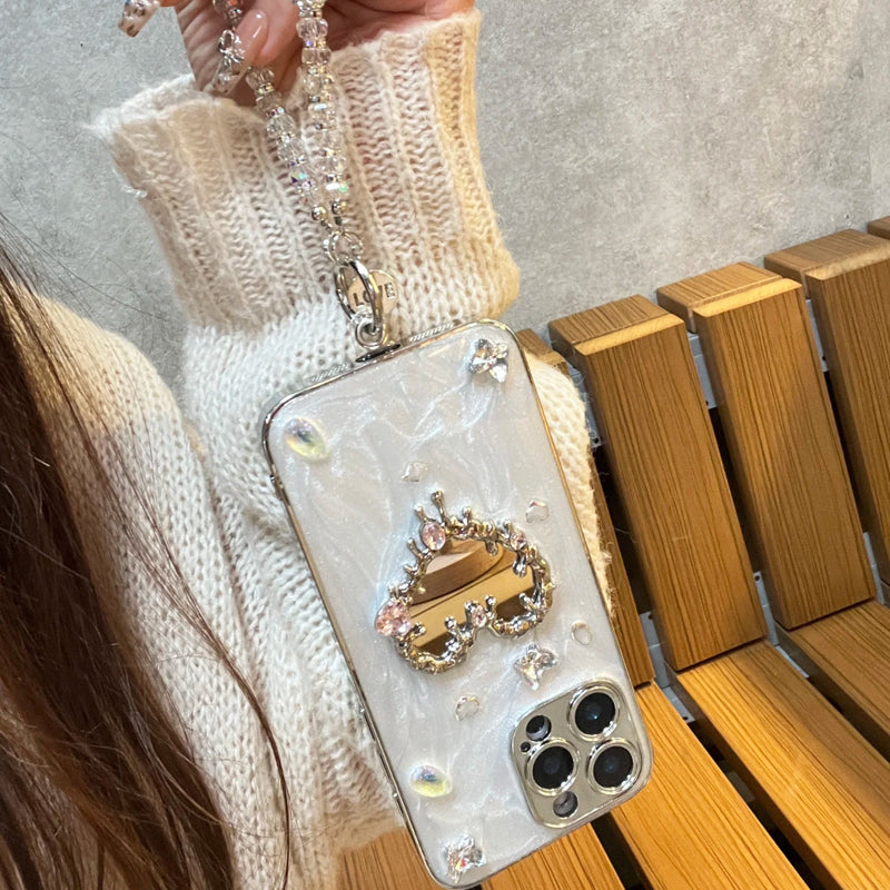 iPhone Series Studded Heart Silver Phone Case