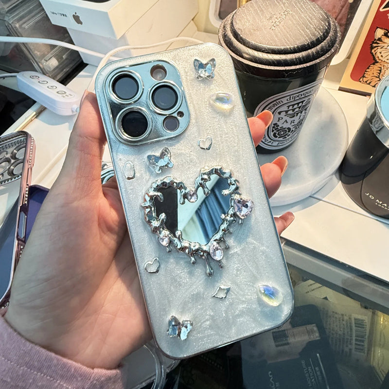 iPhone Series Studded Heart Silver Phone Case