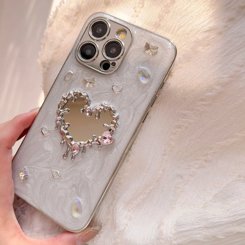 iPhone Series Studded Heart Silver Phone Case