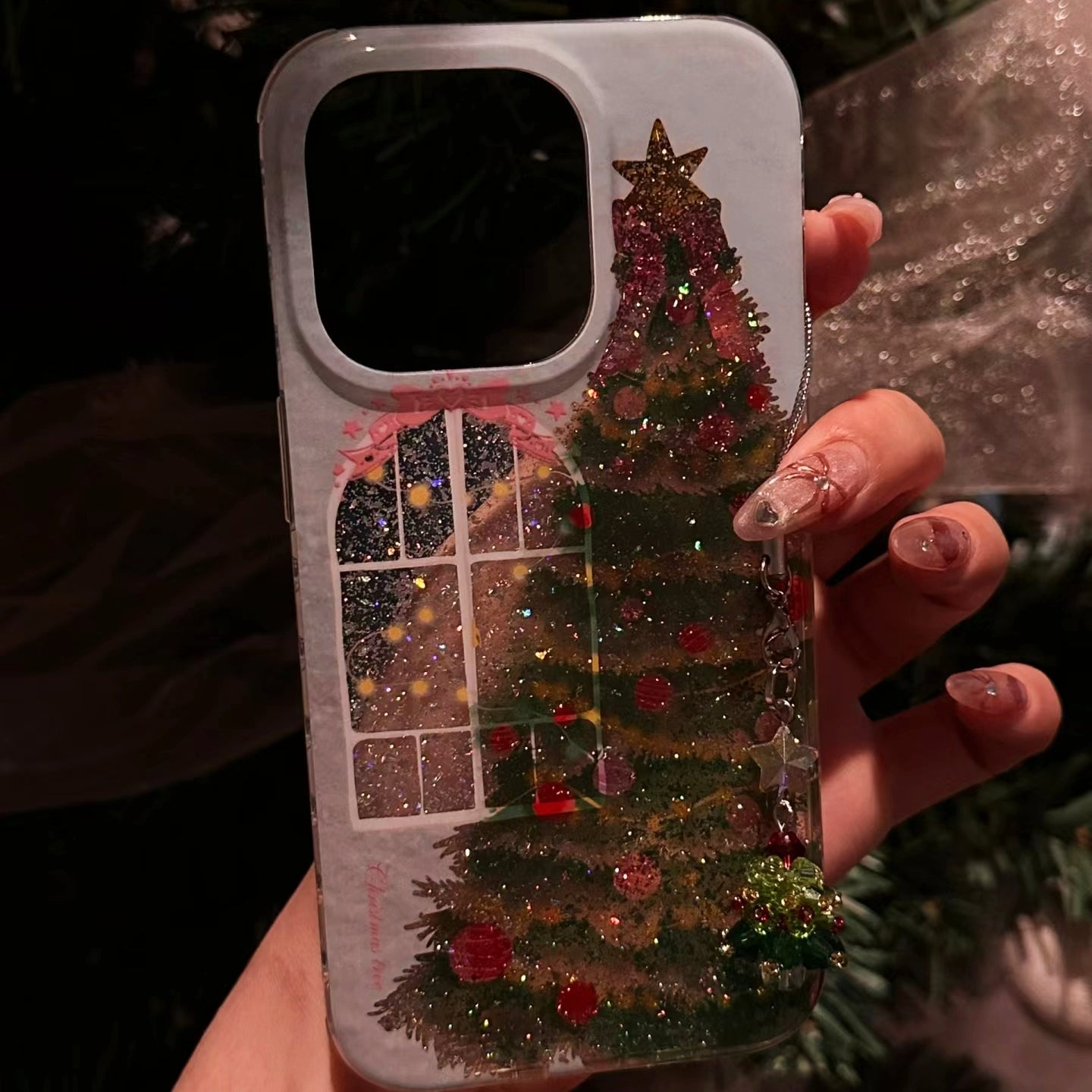 iPhone Series Christmas Tree Through Window White Case