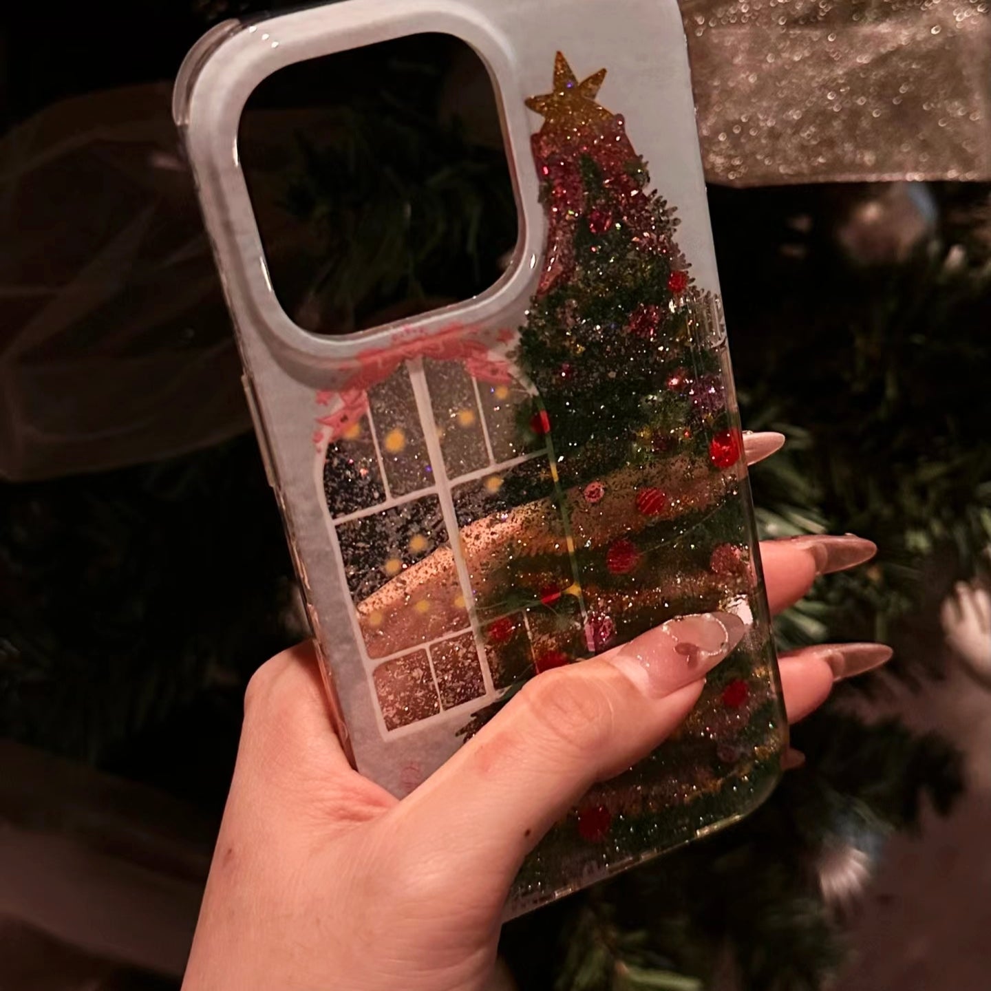 iPhone Series Christmas Tree Through Window White Case