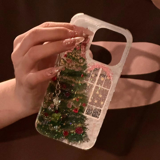 iPhone Series Christmas Tree Through Window White Case