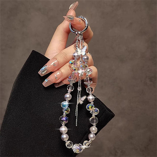Luxury Sparkle Butterfly Rhinestone Bead Phone Charm Chain