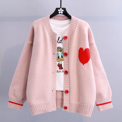 Heart Design Love Knitted Cardigan Sweater