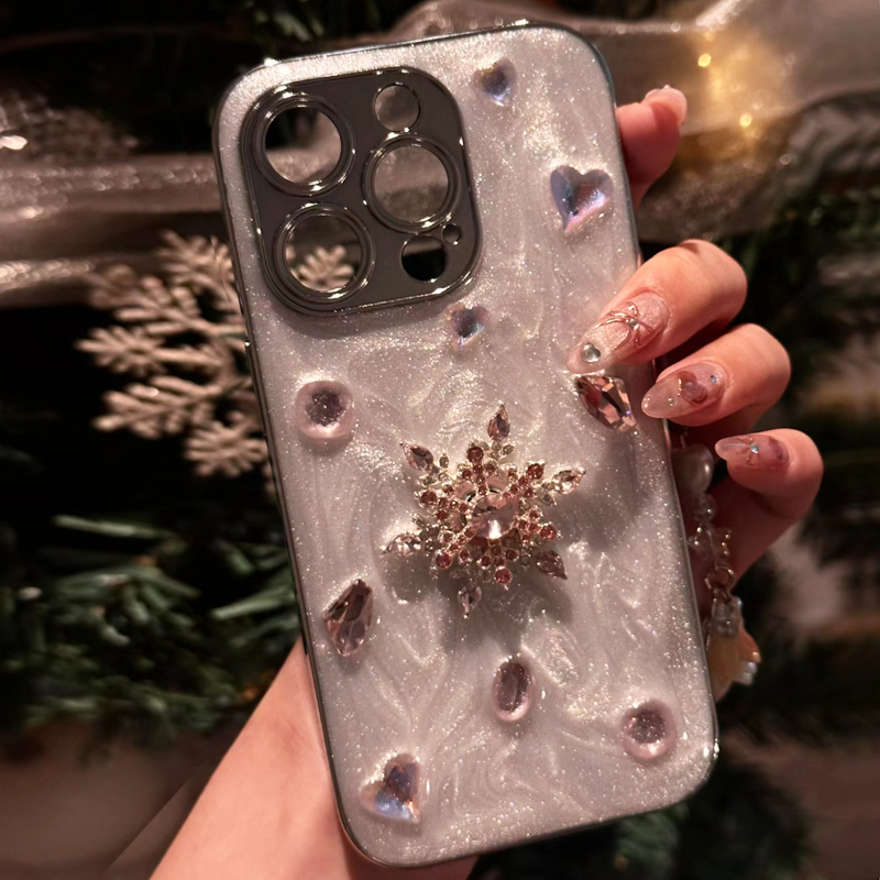 iPhone Series Studded Snowflake Silver Phone Case
