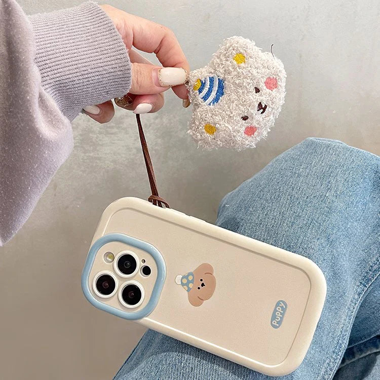 iPhone Series Cream Whimsical Puppy Bliss Cartoon Case With String