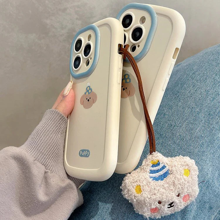 iPhone Series Cream Whimsical Puppy Bliss Cartoon Case With String