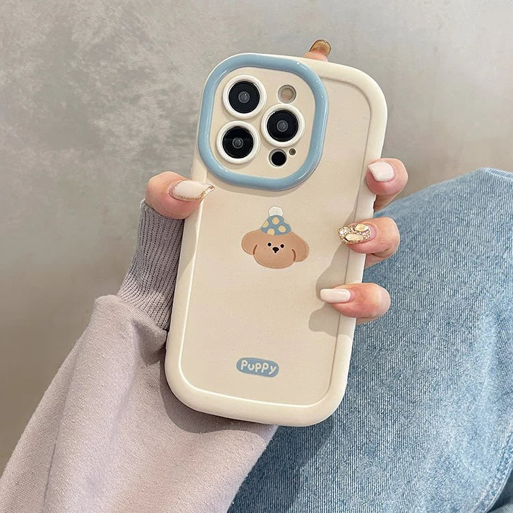 iPhone Series Cream Whimsical Puppy Bliss Cartoon Case With String