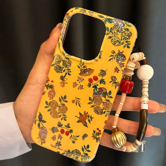 iPhone Series Yellow Floral Sparkly Phone Case