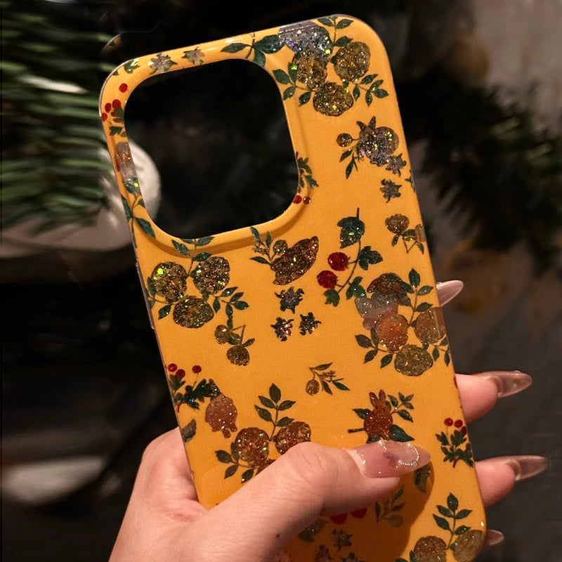 iPhone Series Yellow Floral Sparkly Phone Case