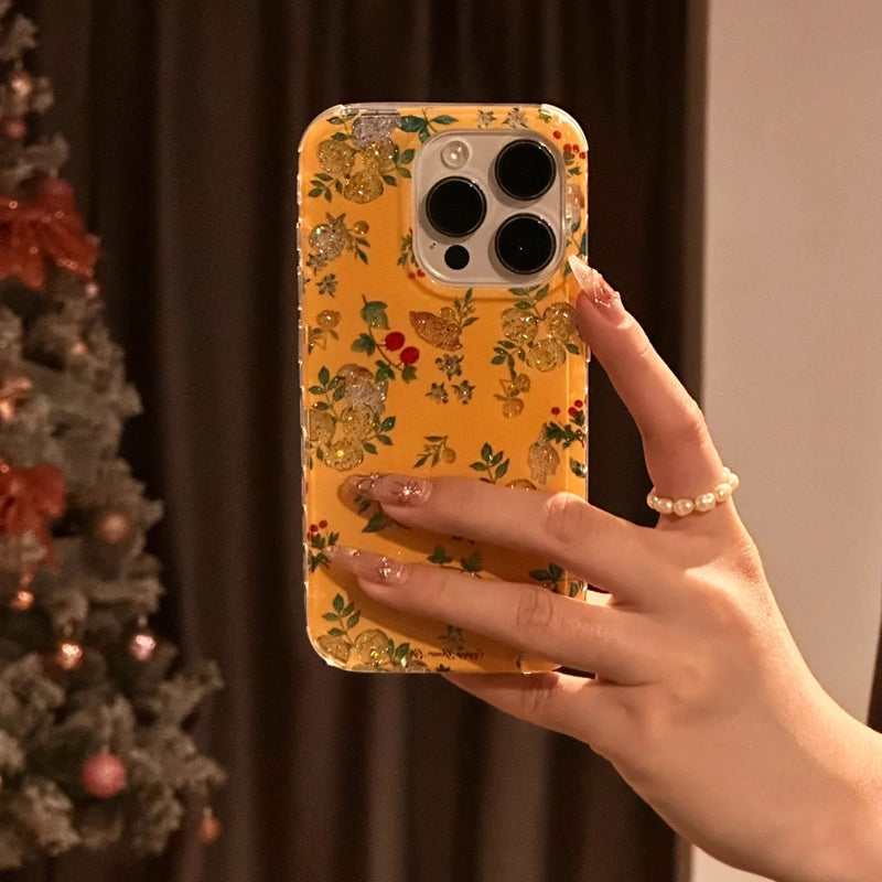 iPhone Series Yellow Floral Sparkly Phone Case