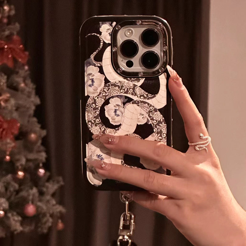 iPhone Series White Snake Pattern Black Case