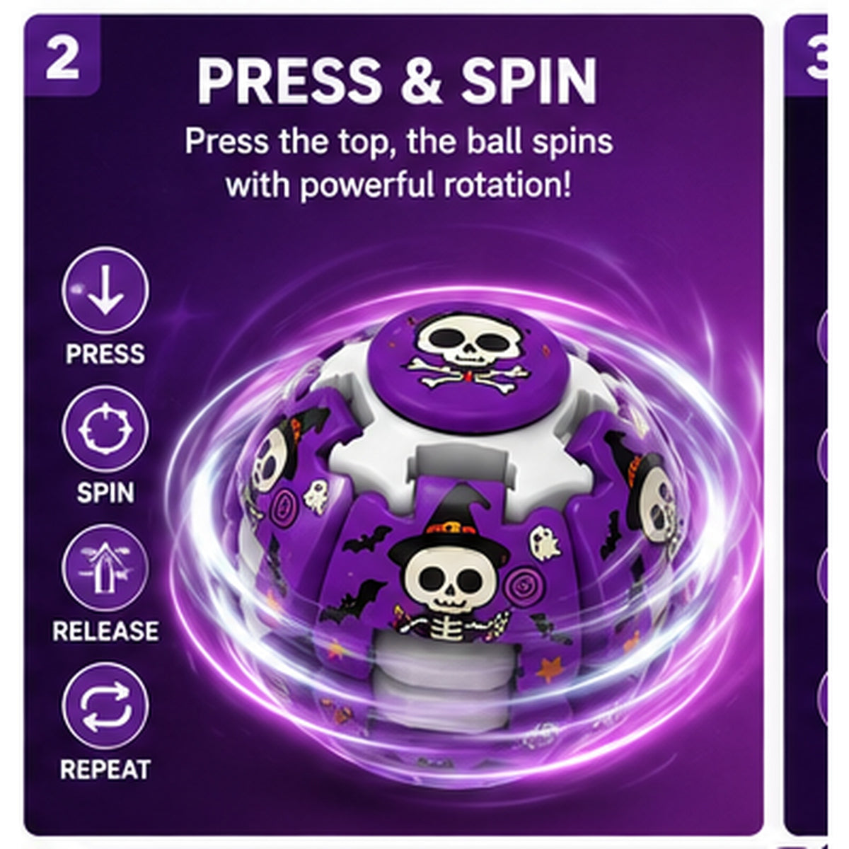 Press and spin Halloween gyroball