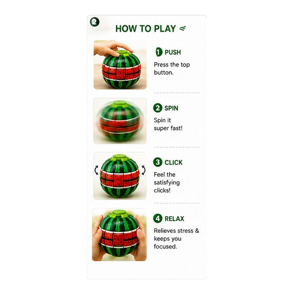How to play HiPookies Fruit Push-to-Spin Fidget Ball