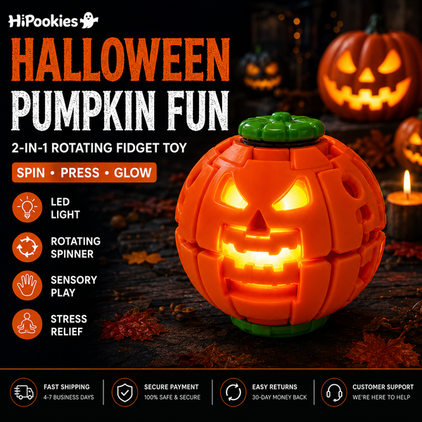 HiPookies Halloween Pumpkin LED 2-in-1 Rotating Fidget Toy premium hero