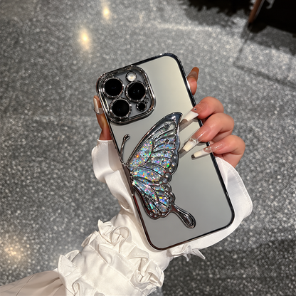 Silver liquid glitter butterfly case