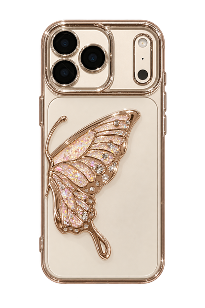 Champagne butterfly case on iPhone 18 Pro dummy back