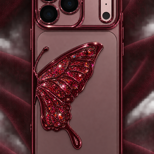 Berry butterfly case on iPhone 18 Pro dummy back
