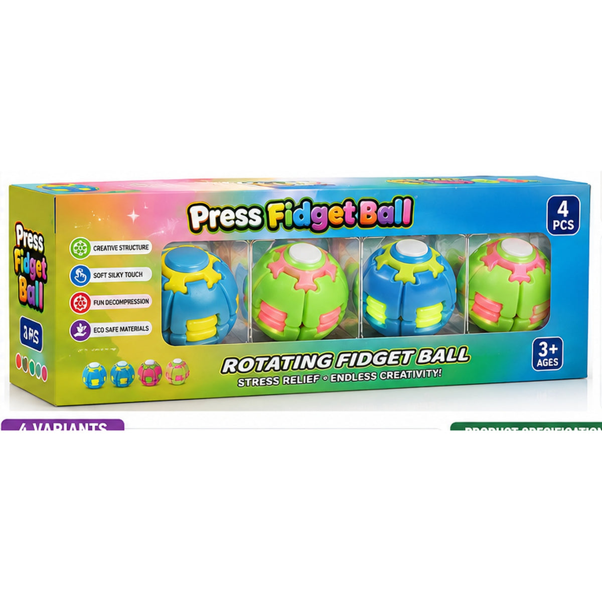 4 piece Luminous Press Fidget Ball gift box